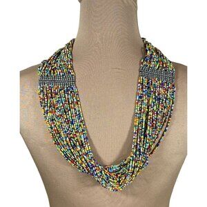 Statement Rainbow Beaded Necklace Multi-Color Stacked Cascading